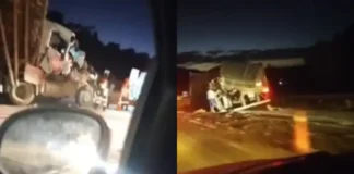 Criança fica ferida após colisão entre duas carretas na BR-381, em Bom Jesus do Amparo