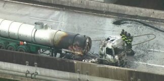 Incêndio em carreta-tanque bloqueia totalmente o Rodoanel em São Paulo